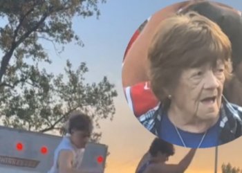 La abuelita no podía creer lo que vio: fan de los Bills se lanza sobre una mesa